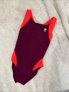 TYR Girls One-Piece Swimsuit Purple Coral Size 22 (Youth Medium) EUC